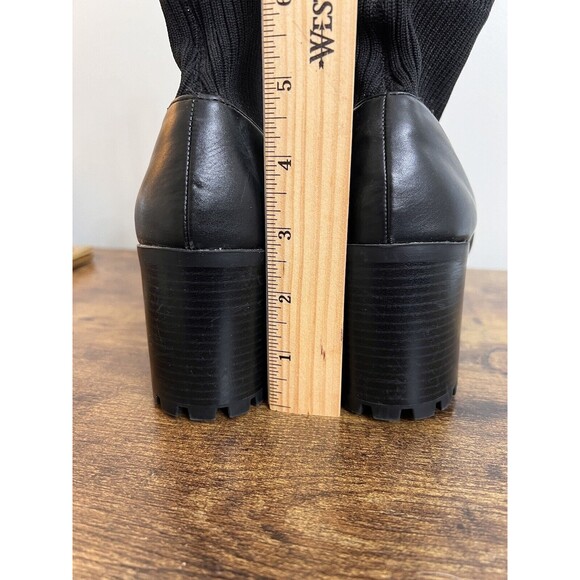 Zara Track Sole Black Sock Boot Size 38 Moto Combat Boots Slip On Heeled - Picture 10 of 16